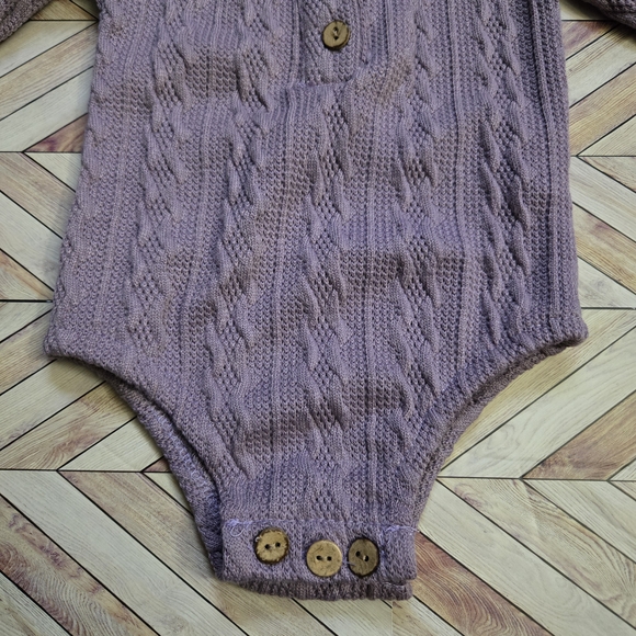 Boho Baby Girl Cable Knit Long Sleeve Sweater Romper Dusty Lavender One-Piece - Picture 8 of 10